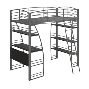 DHP Sage Studio Loft Bed with Desk and Shelves - Silver - Twin