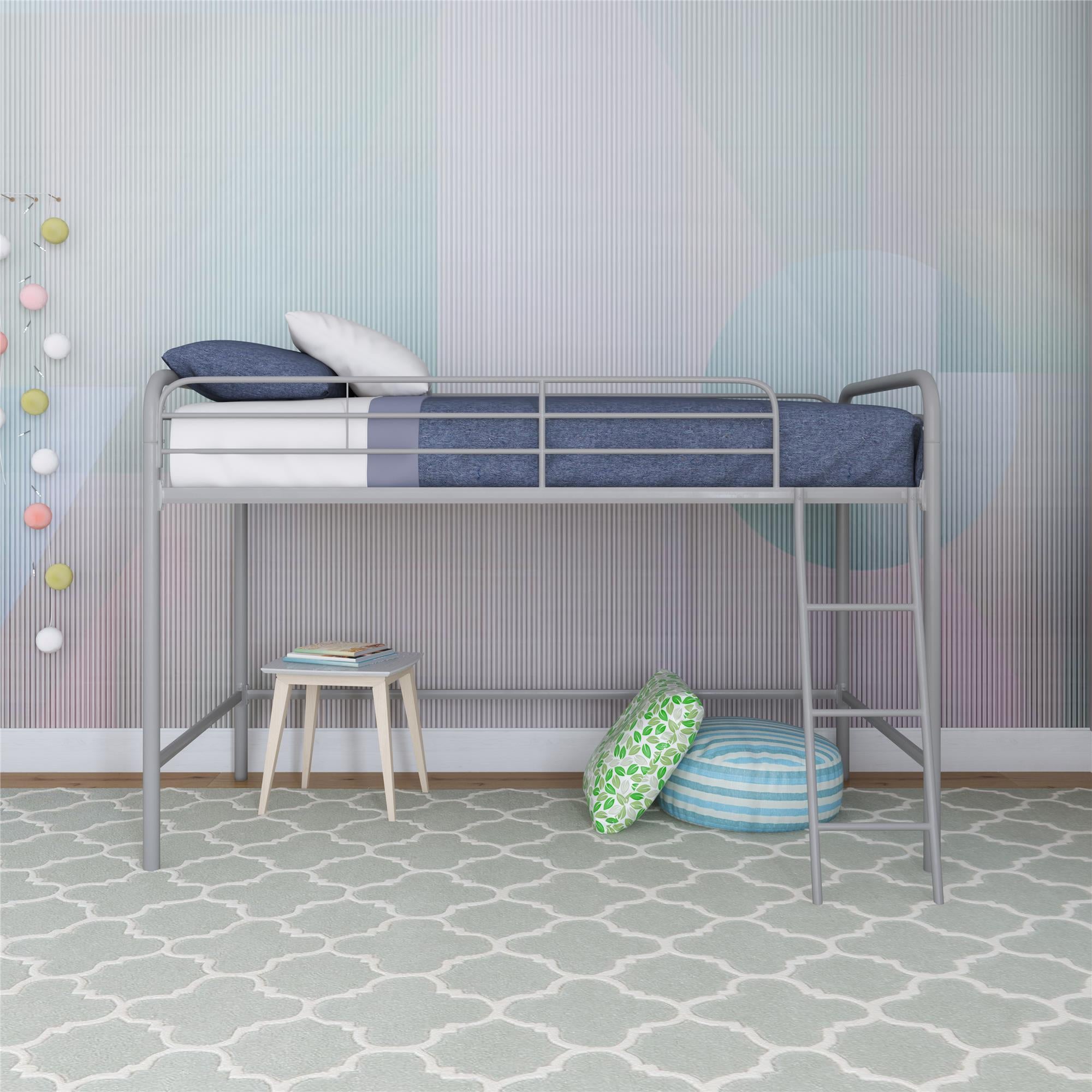 DHP Jett Junior Twin Metal Loft Bed, Silver - Silver - Twin