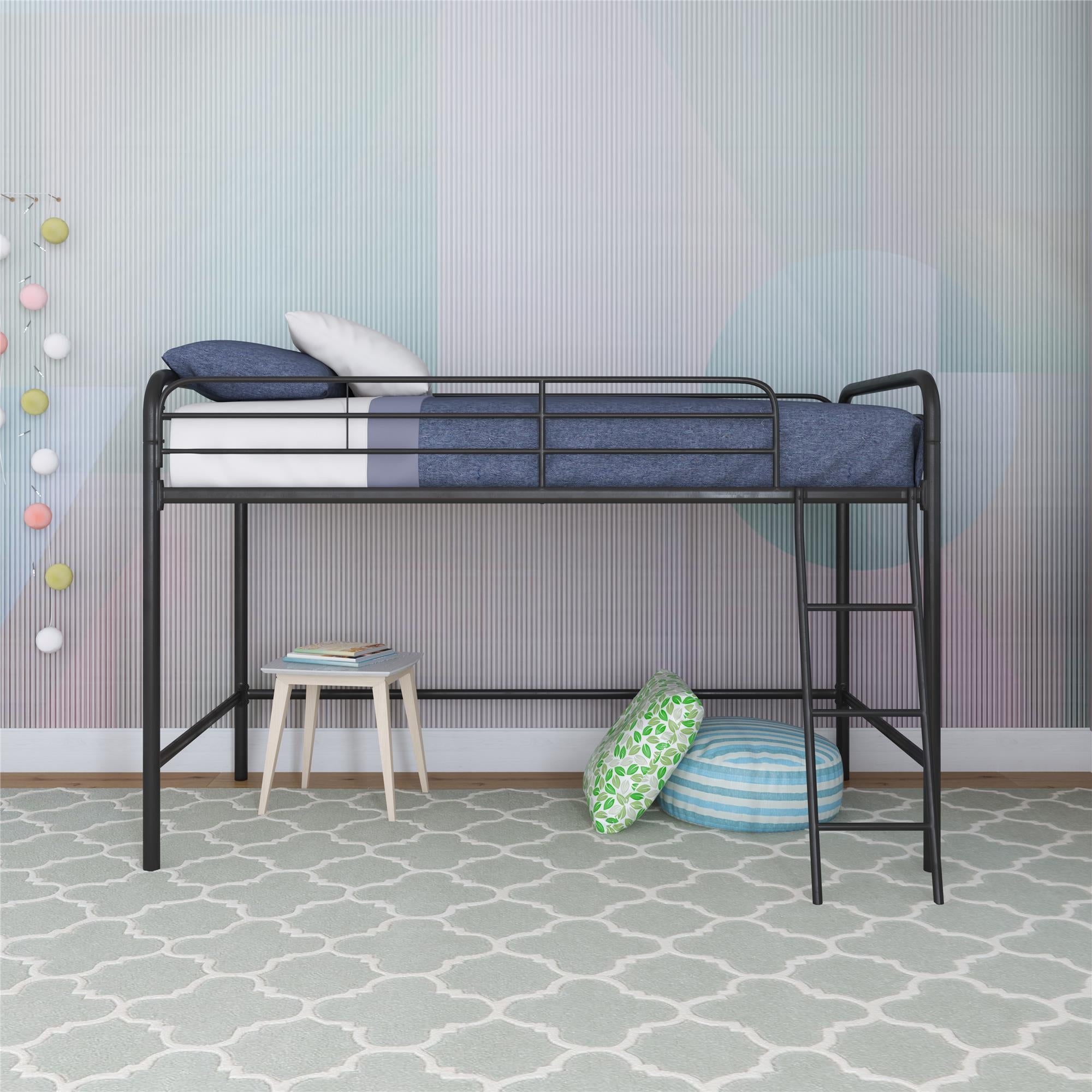 DHP Jett Junior Twin Metal Loft Bed, Black - Black - Twin