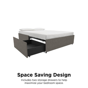 DHP Maven Bed Frame with Storage - Grey Linen - Queen