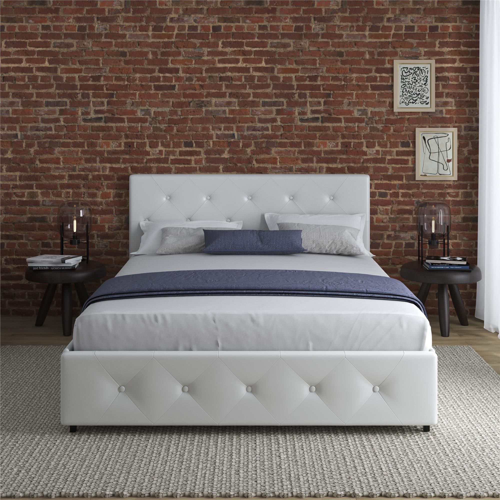 DHP Dakota Upholstered Bed Frame with Drawers - White Faux leather - Full