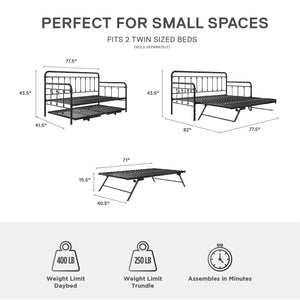 DHP Locky Metal Daybed with Pop Up Trundle - Black - Twin
