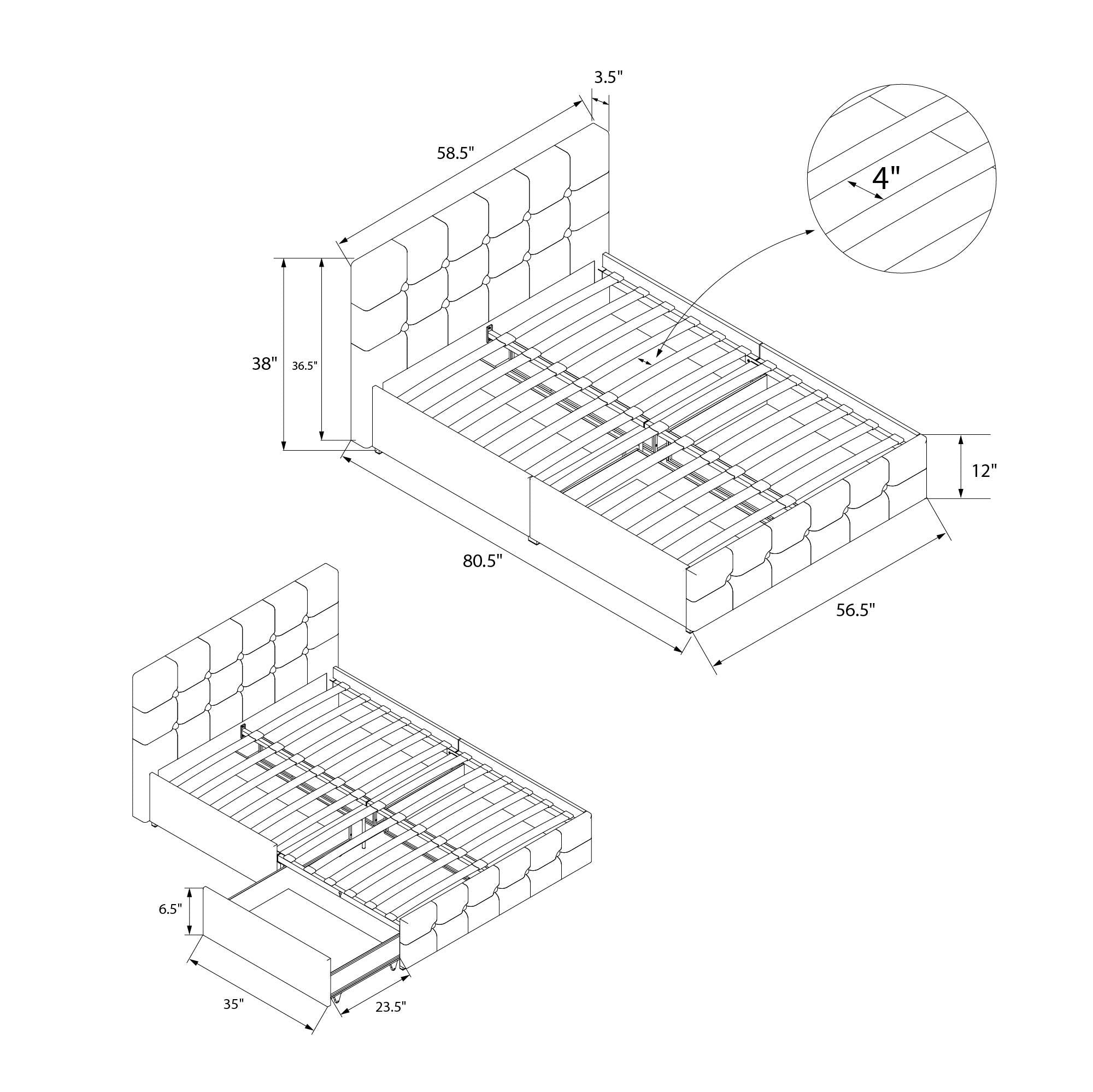 DHP Rose Upholstered Bed Frame with Storage - Grey Linen - Full