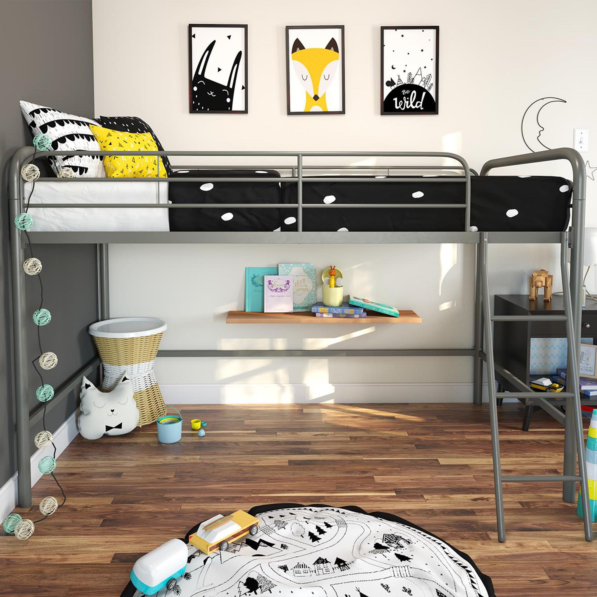 DHP Jett Junior Twin Metal Loft Bed, Silver - Silver - Twin