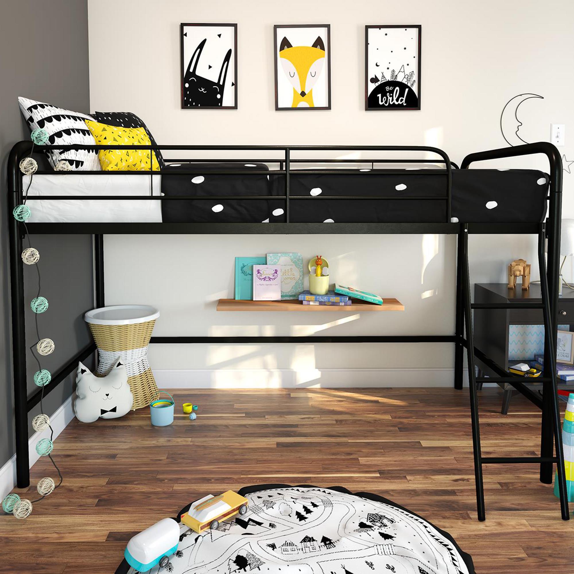 DHP Jett Junior Twin Metal Loft Bed, Black - Black - Twin