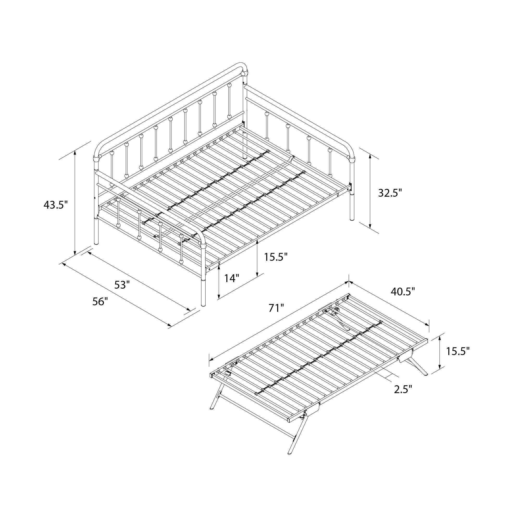 DHP Locky Metal Daybed with Pop Up Trundle - Black - Full
