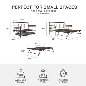 DHP Locky Metal Daybed with Pop Up Trundle - Bronze - Twin