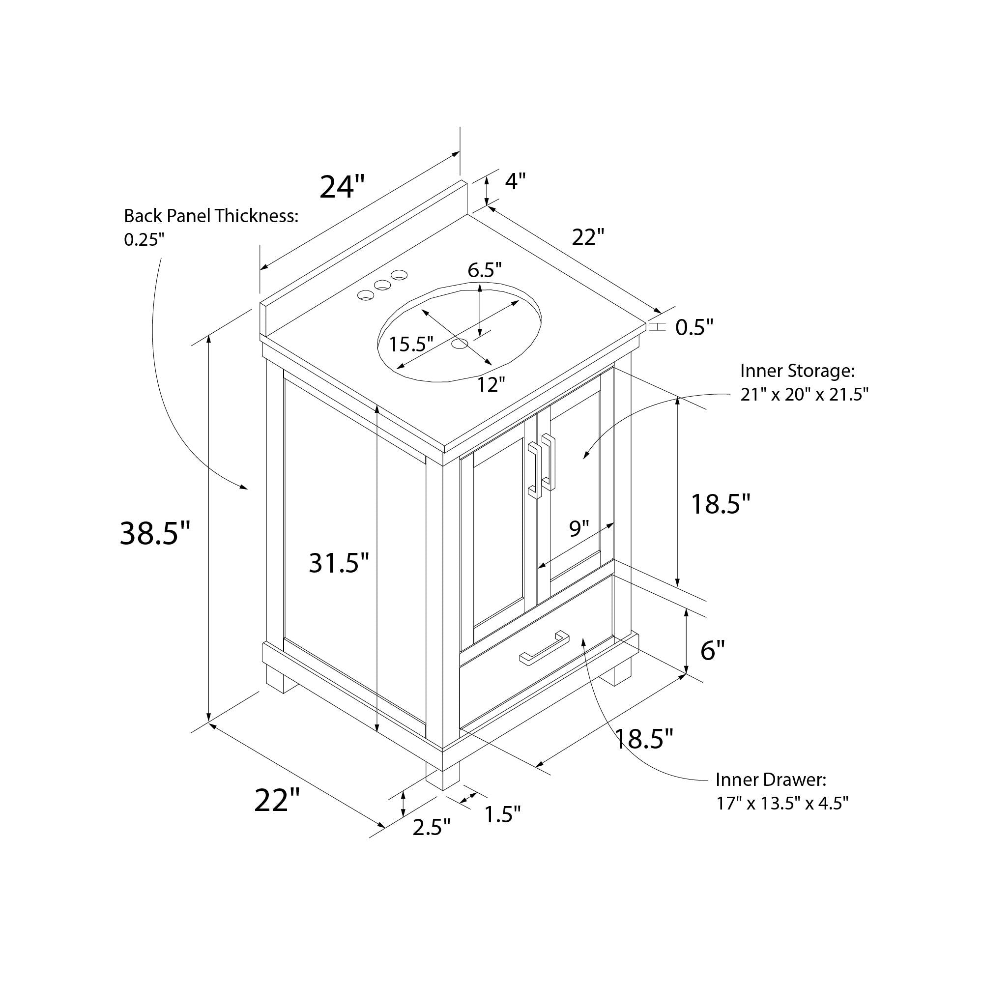 DHP Sunnybrooke 24" Bathroom Vanity - Green - 24"
