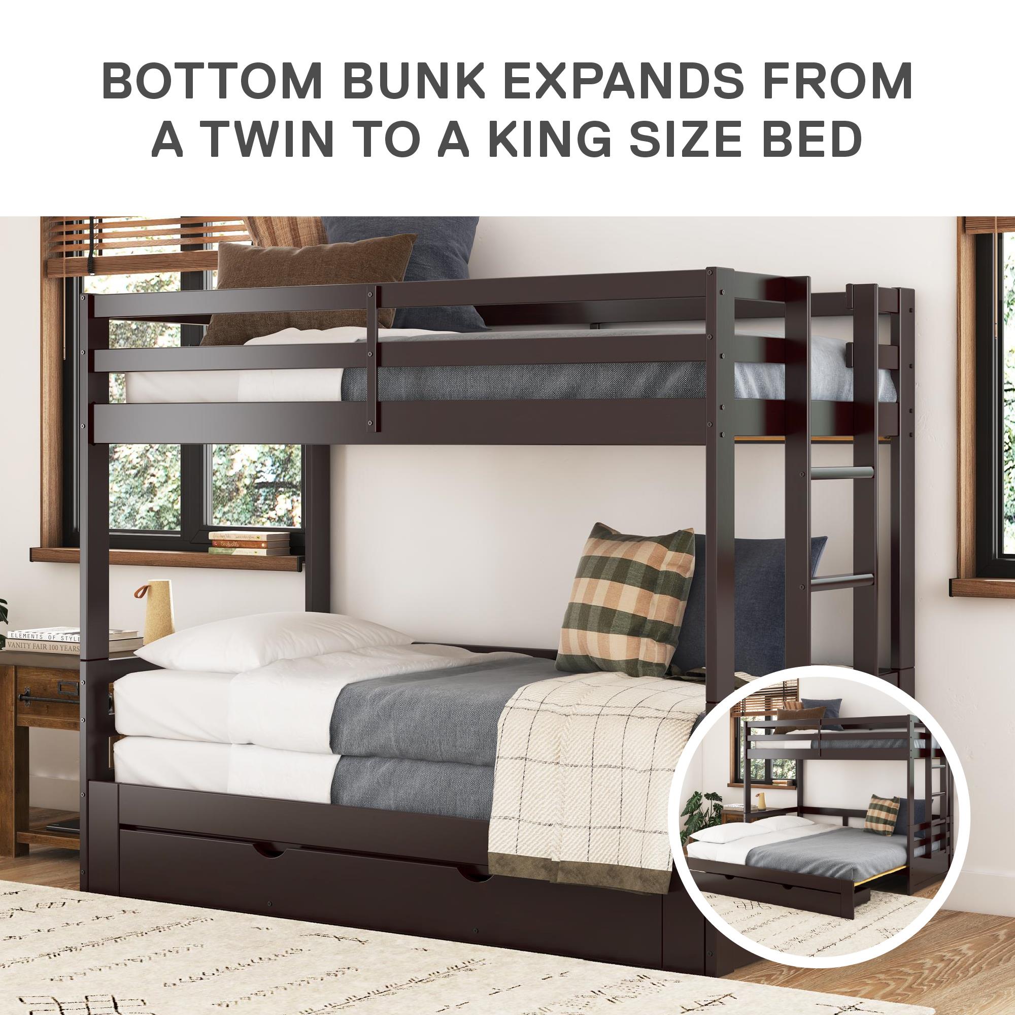 DHP Rhodes Extending Kids' Wood Bunk Bed with Storage - Brown - Twin-Over-Twin
