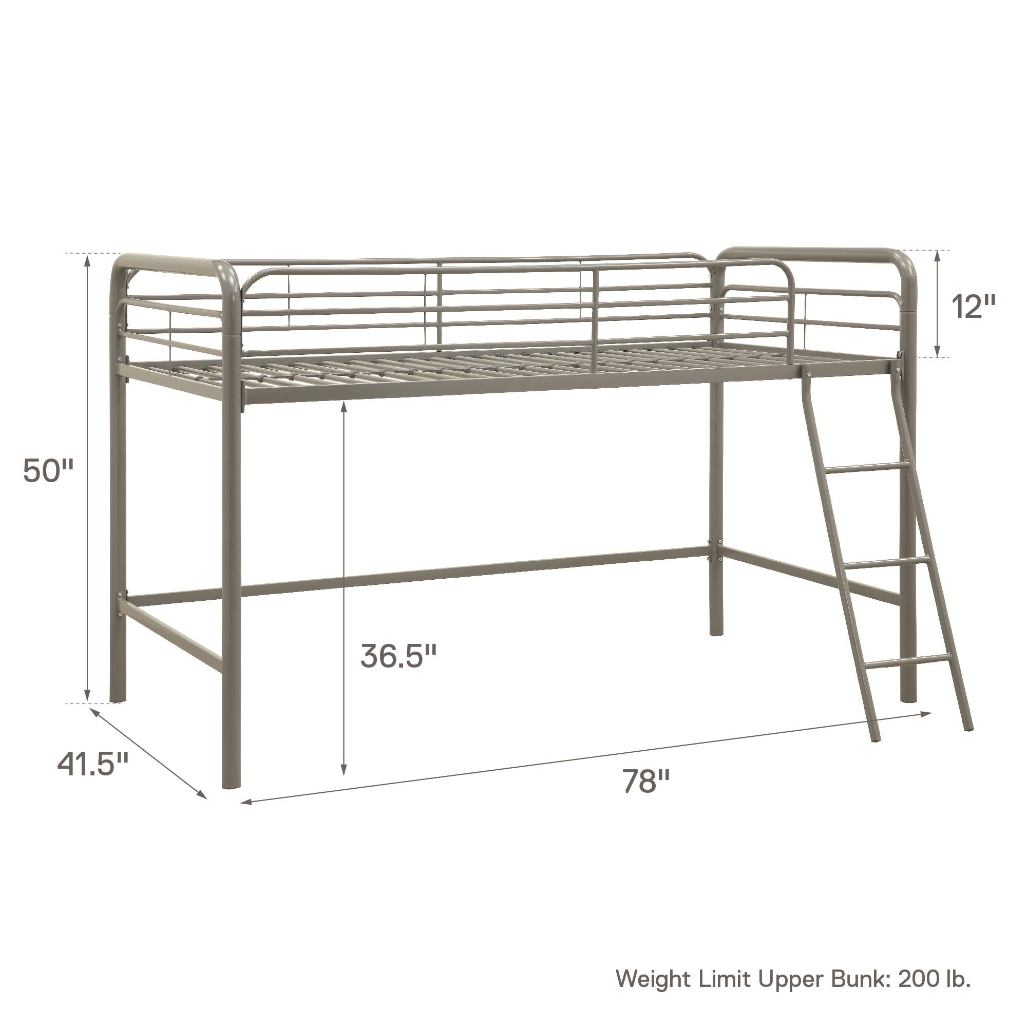 DHP Jett Junior Twin Metal Loft Bed, Silver - Silver - Twin