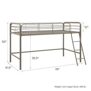 DHP Jett Junior Twin Metal Loft Bed, Silver - Silver - Twin