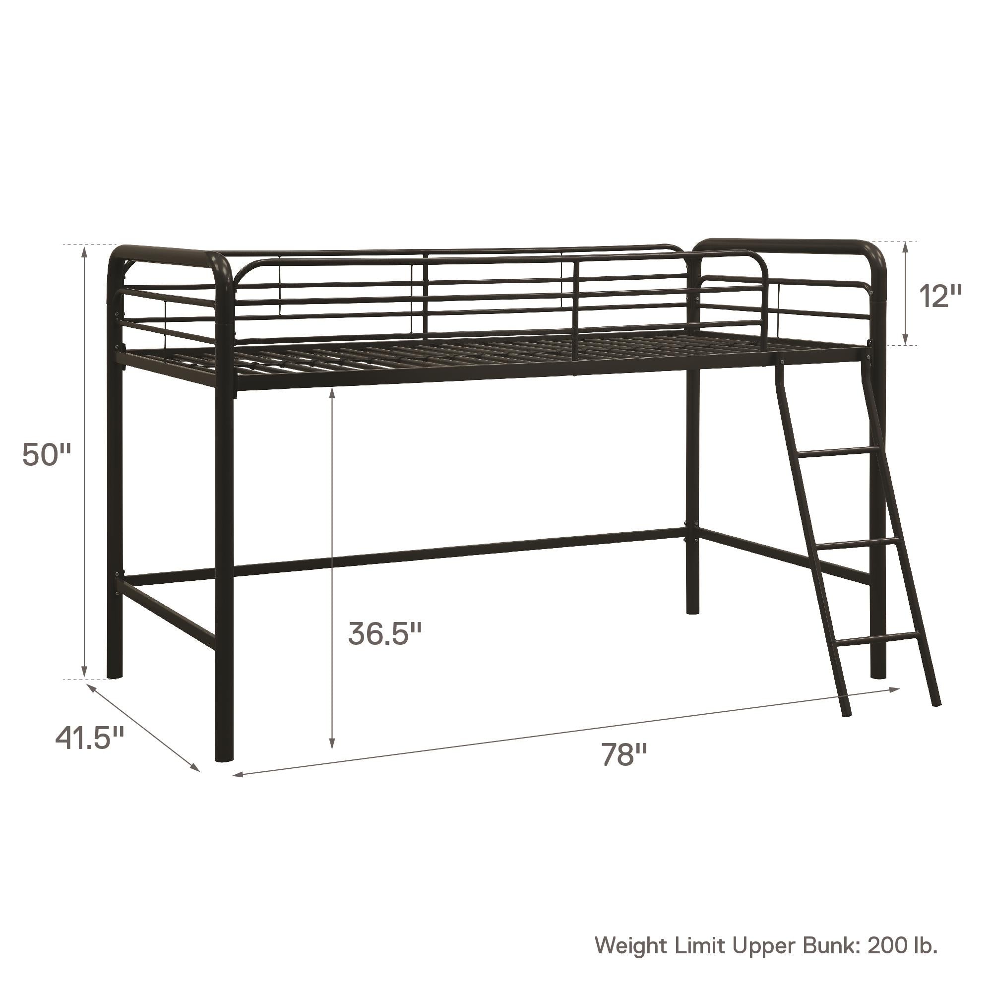 DHP Jett Junior Twin Metal Loft Bed, Black - Black - Twin