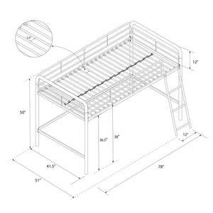 DHP Jett Junior Twin Metal Loft Bed, Black - Black - Twin